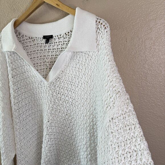 NWT Talbots Sweater Womens Plus 3X Collared Pullover Crochet Open Knit White - Picture 7 of 12
